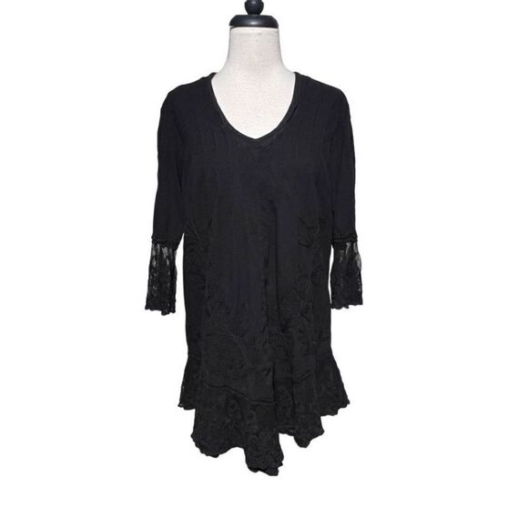 Gretty Zueger Black Boho Shabby Chic Embroidered Tunic Size Small - Picture 1 of 5